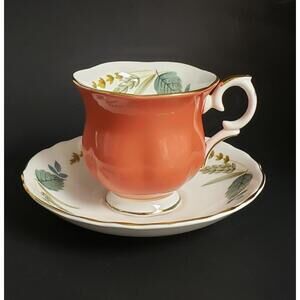 Crown Staffordshire England Fine Bone China Rust-Foliage-Gold Trim Cup & Saucer